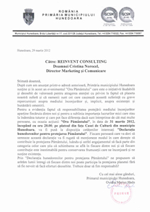 Comunicat din partea Primariei Municipiului Hunedoara
